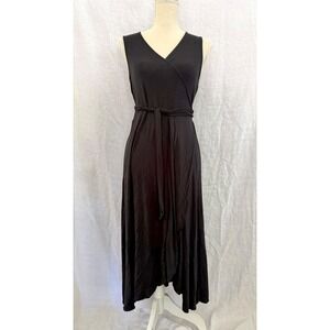 Gap Wrap Dress Women Black Sleeveless V-Neck Tie Waist Asymmetrical Midi Small